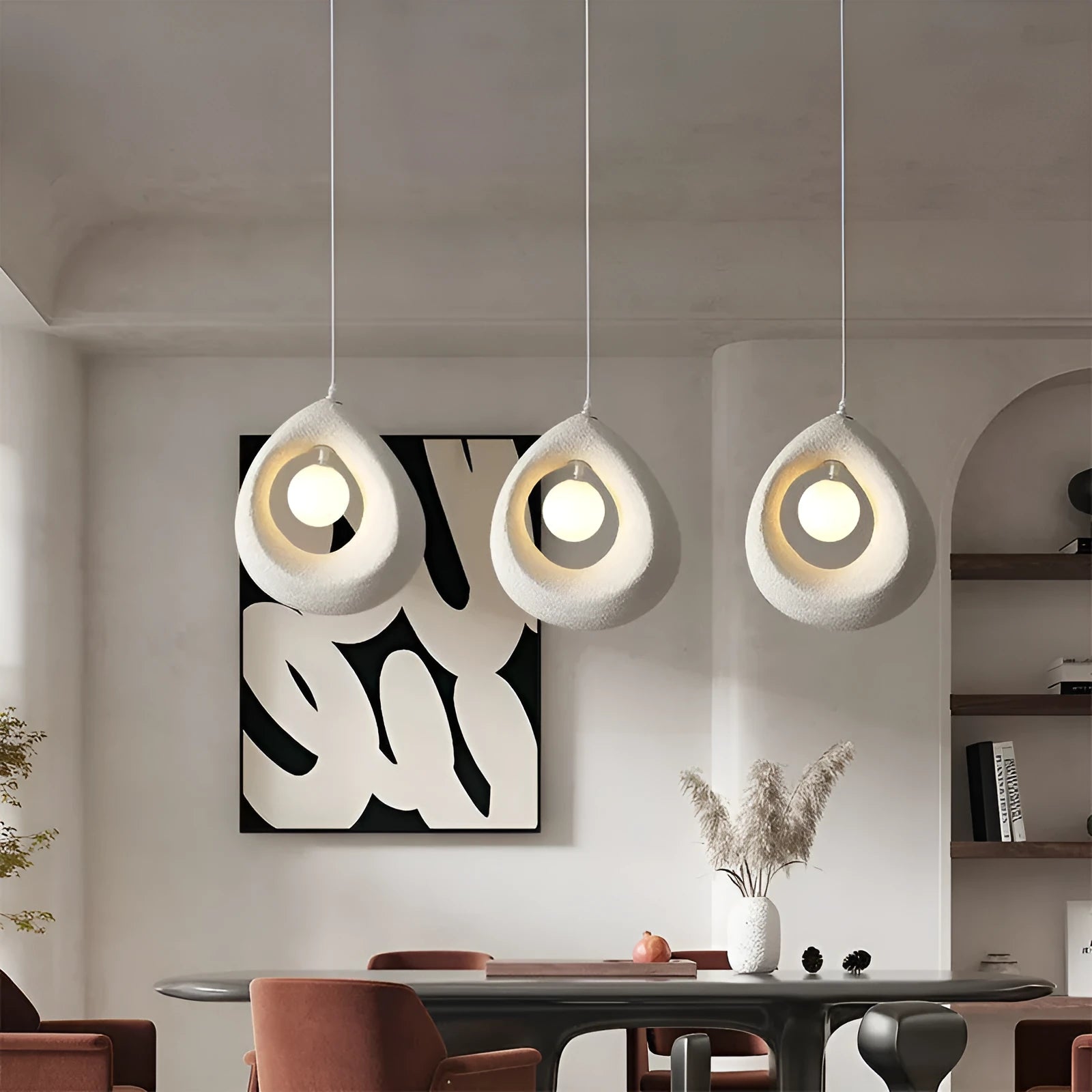 Retro modern pendant chandelier with milky white 32x35cm lampshade