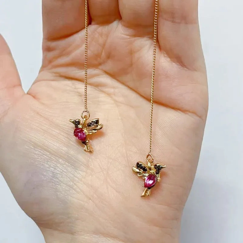 Bird hanging long style earrings for women with mixed zirconium wings in alloy construction