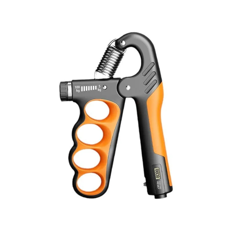 Electronic counter spring grip hand strengthener in orange with digital display