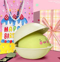 Pistachio-shaped silicone night light with LED bulb and data cable, designed for babies and toddlers as a sleep aid