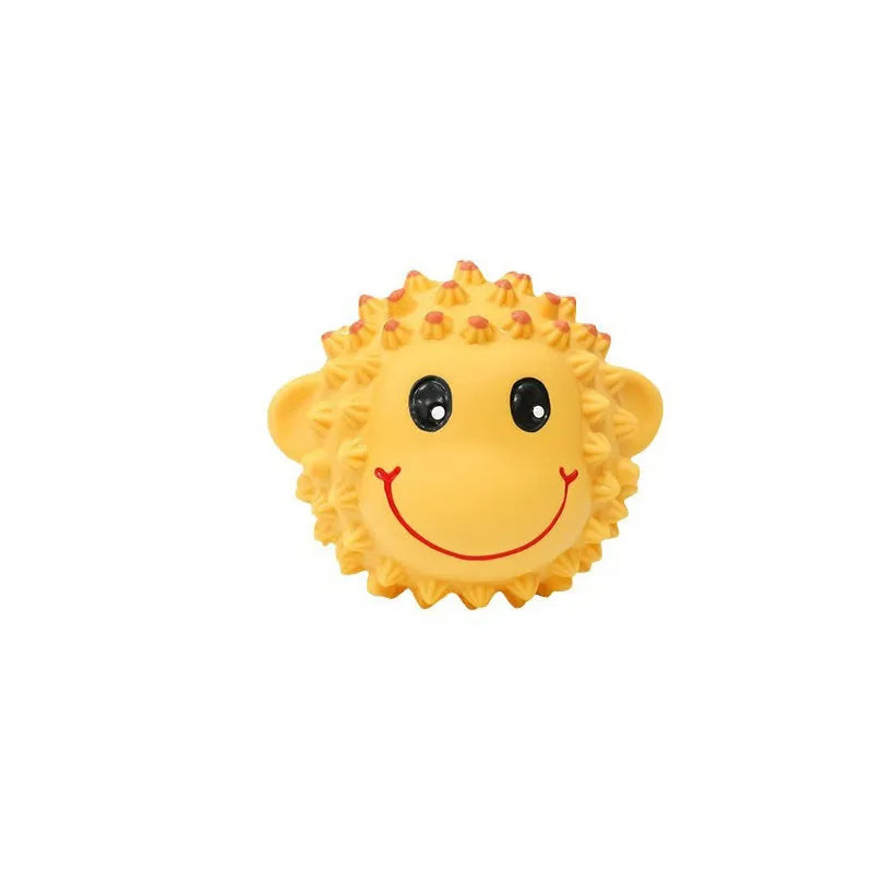 Orange and yellow spiky natural latex squeaky dog toy ball for small and medium breeds
