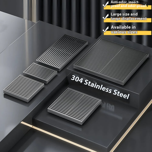 304 stainless steel courtyard floor drain in gun gray with 15x15cm dimensions and ABS deodorant core