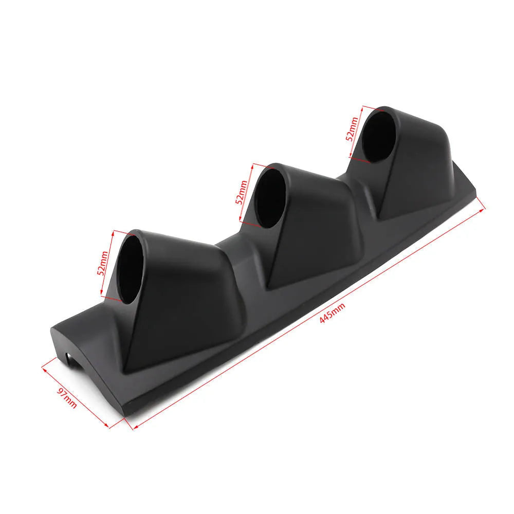 Black ABS plastic instrument stand with 52mm opening and three mounting holes for right-hand drive vehicles