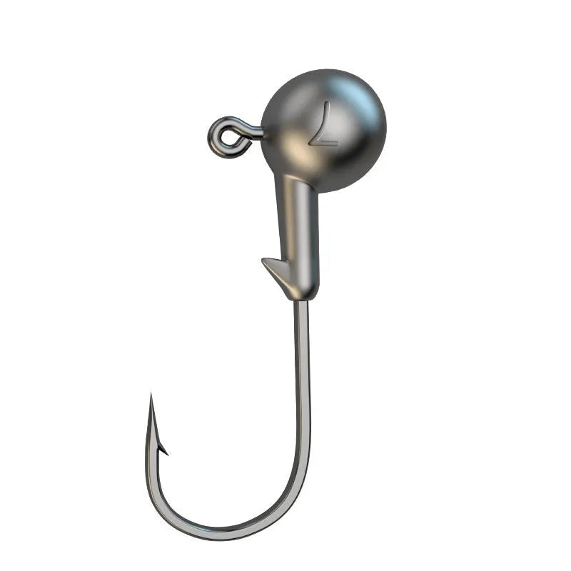 Pack of 50 primary colour, lead-headed steel jig hooks for fishing.