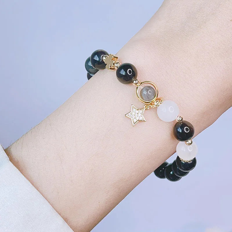 Women's silver stone bracelet with electroplated finish showing sweet cool style