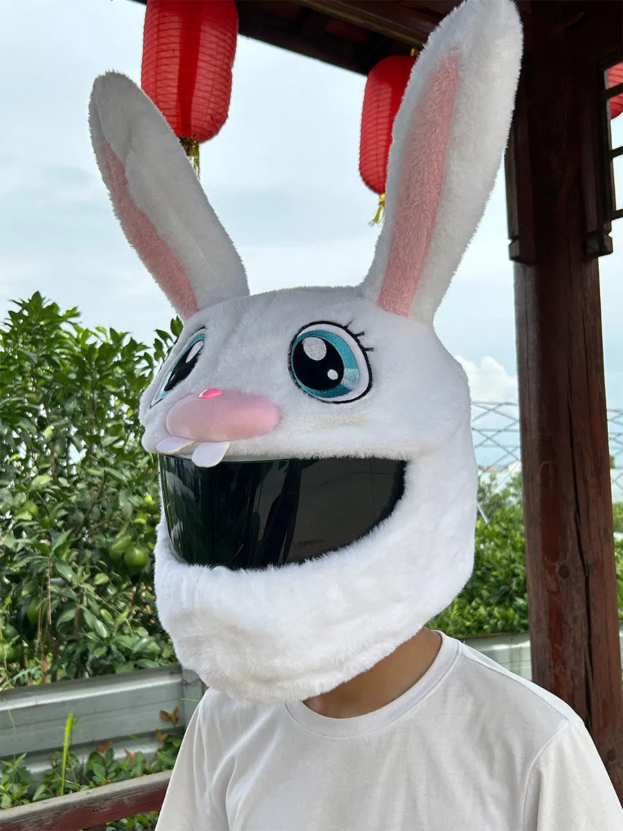 White long-eared rabbit head decorative cover for motorcycle helmet