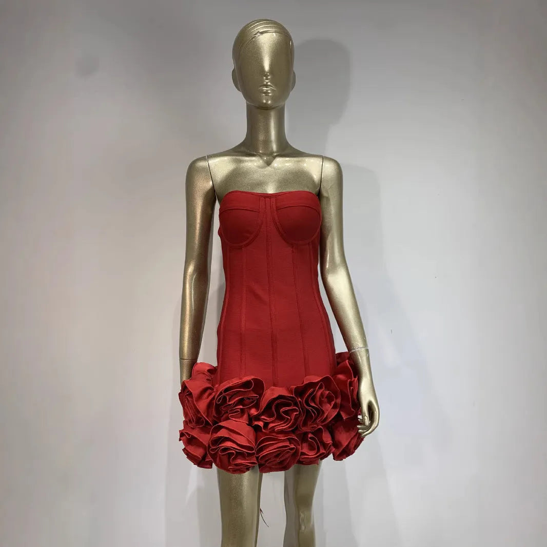 Women's solid colour polyester dress with mid-waist design in red, white and black options
