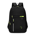 Men's Oxford cloth schoolbag with letter pattern in black, blue, green, or red colours showing air pillow belt system