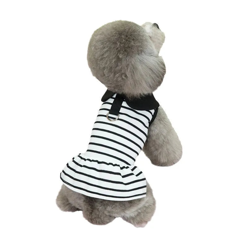 Cotton dog t-shirt and striped skirt summer outfit set in various sizes