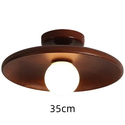 Solid wood and glass minimalist aisle ceiling lamp in wood or walnut colour.