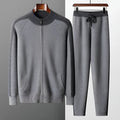 Men's cashmere wool blend sports cardigan suit set with half turtleneck zipper top and trousers