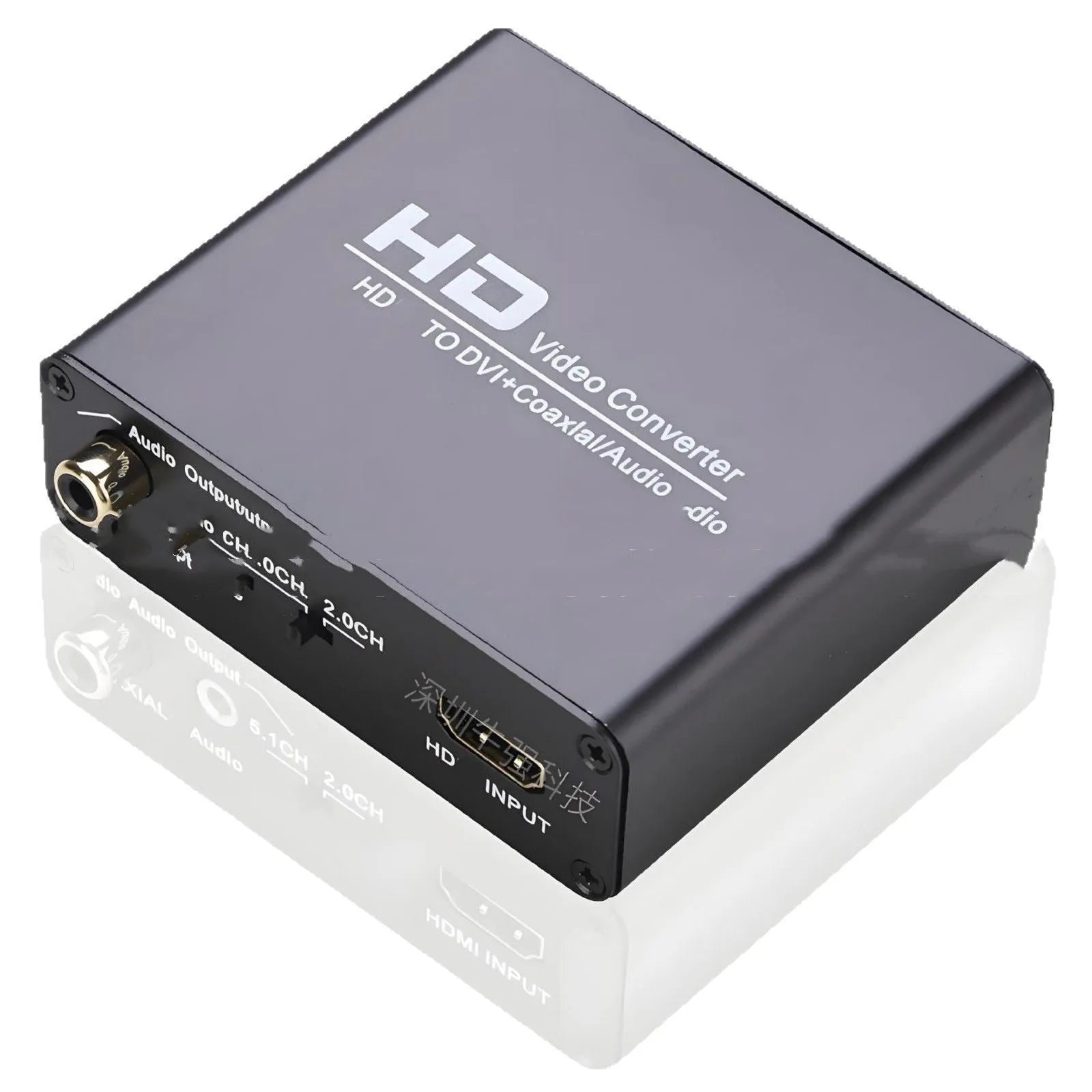 Black HDMI to DVI converter adapter with 1.5 metre cable and coaxial audio output port