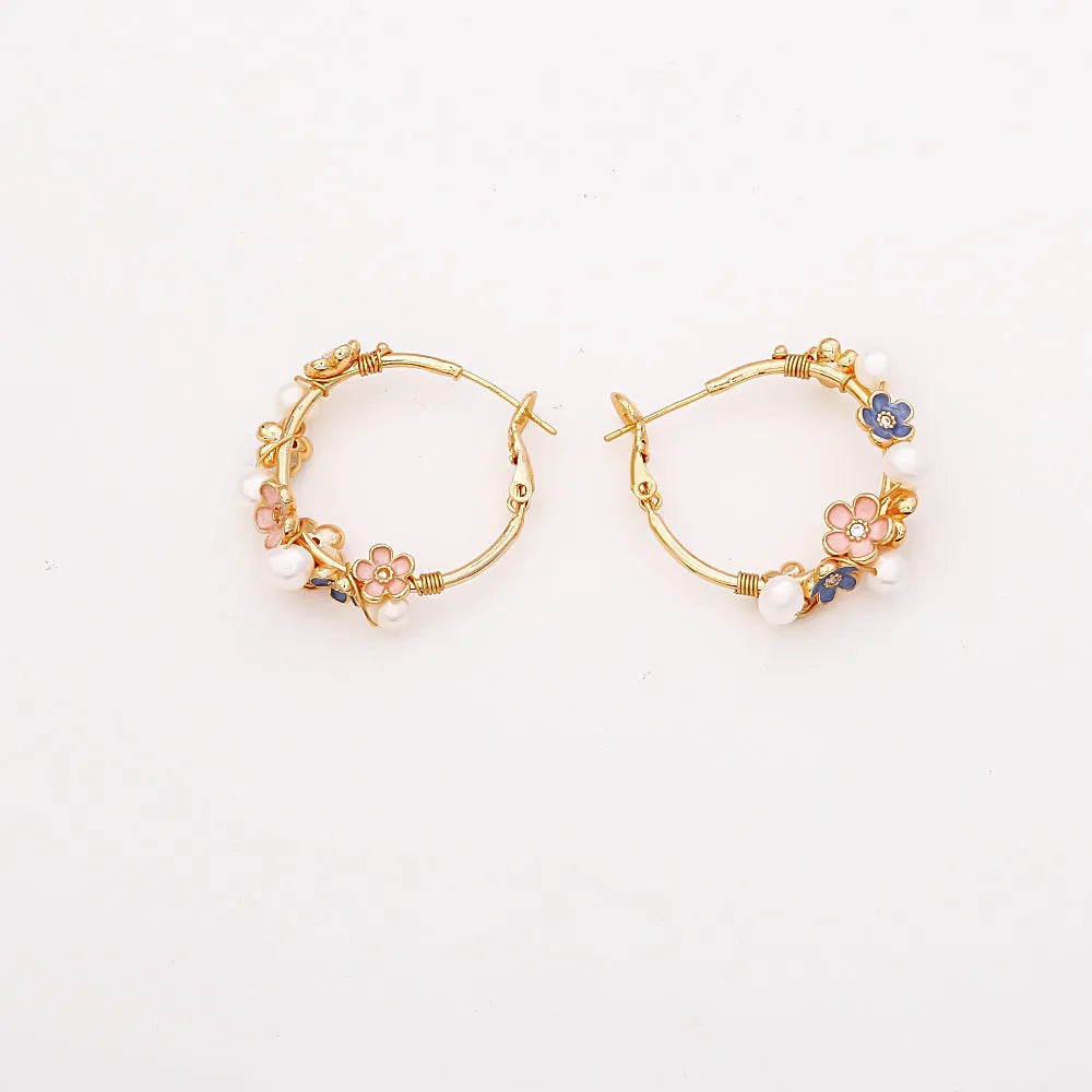 Natural freshwater pearl flower earrings on gold-plated copper for women affordable luxury fashion