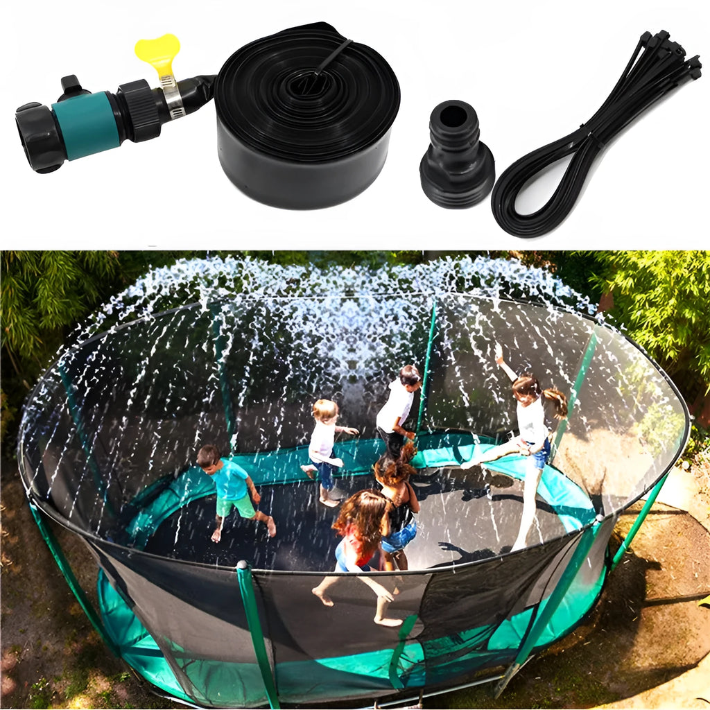 Blue portable plastic garden sprinkler with solar panel on green grass.