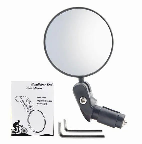Black foldable convex rearview mirror with a 7cm reflector, shown extended to 14cm