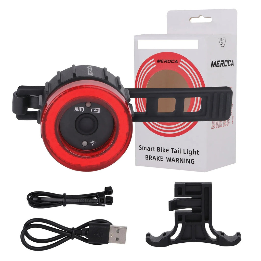 Black intelligent induction brake taillight for bicycles with aluminium alloy construction and dual mounting brackets
