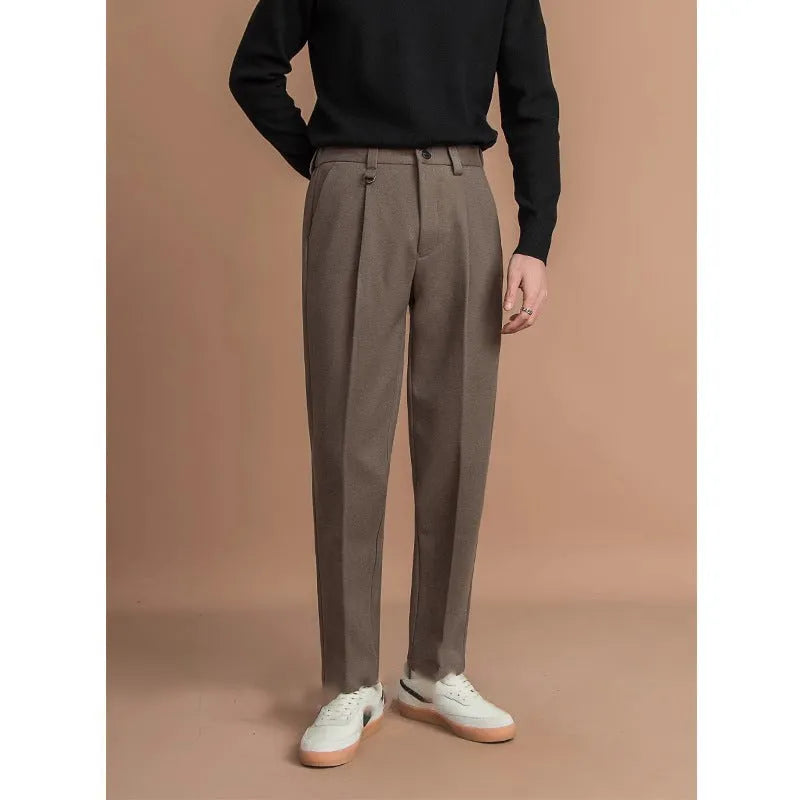 Men's straight-leg casual business trousers in polyester fabric available in four colours