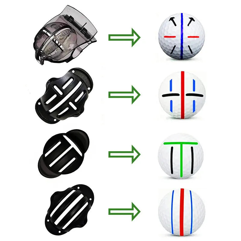 Plastic outdoor golf scriber and putter alignment tool set with multiple drawing pens for ball marking