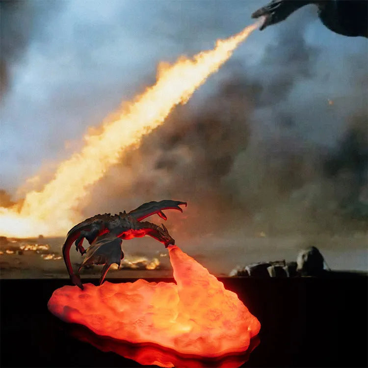 3D printed dragon lamp with warm red breathing light effect showing detailed dragon design