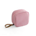 Cube-shaped makeup storage bag in fabric construction with multiple colour options