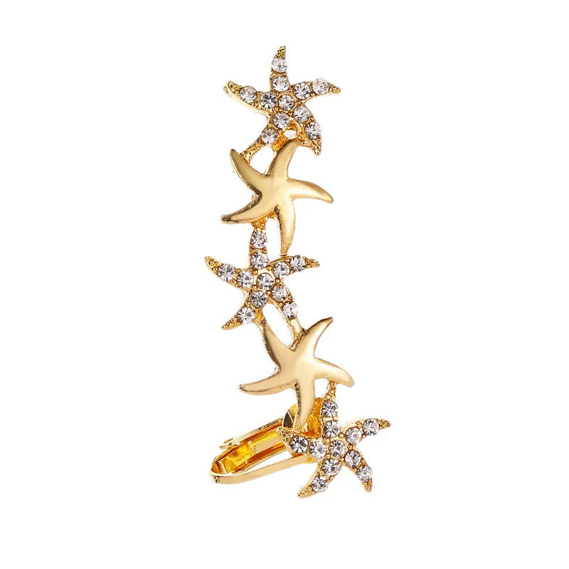 Gold Full Crystal Butterfly Flower ear clip with alloy and artificial gemstone inlay