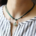 Natural Hetian jade short necklace with lotus seedpod pendant on green rope, handmade simple style