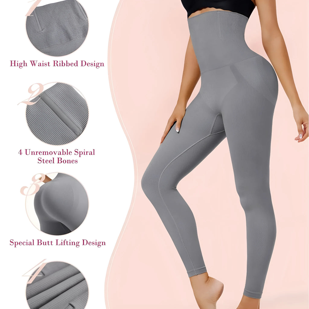 High waist cropped nylon tights in black, high elasticity waistband for slimming and belly control