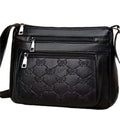Butterfly Black horizontal square PU crossbody bag for women with external slit pocket and embossed detail