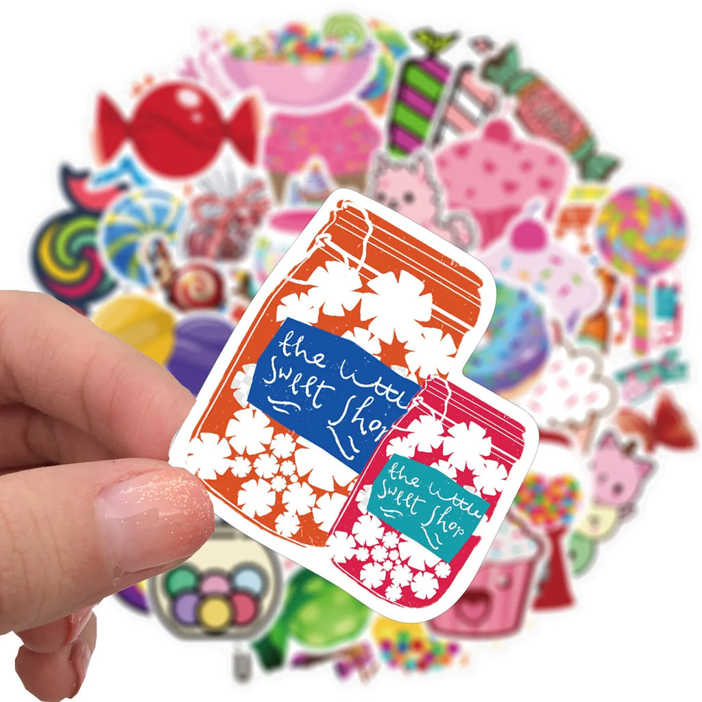 50 colourful candy graffiti stickers with cartoon patterns in 4-6cm sizes