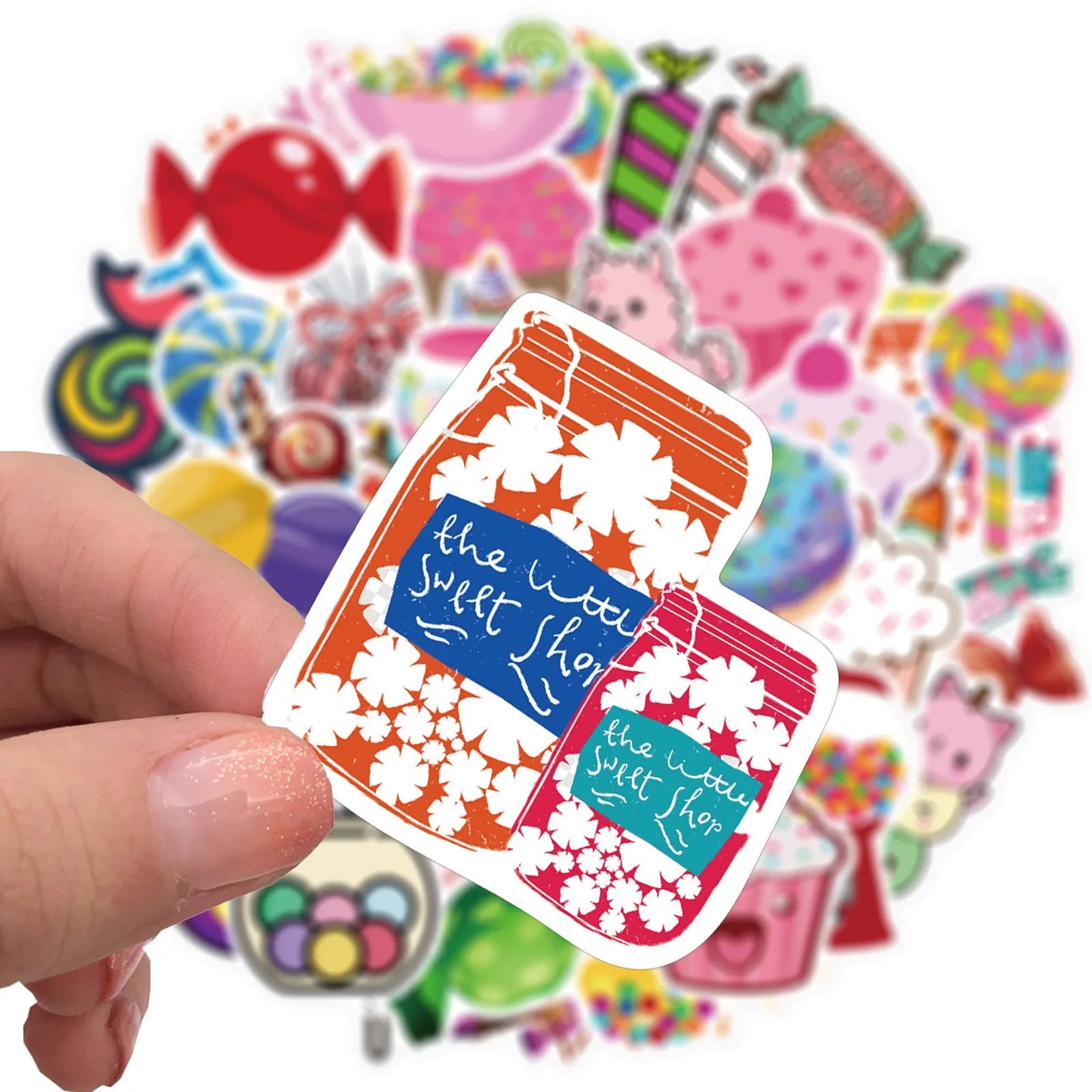 50 colourful candy graffiti stickers with cartoon patterns in 4-6cm sizes