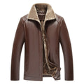 Men's fur-lined artificial leather jacket in brown, slim fit, side seam pockets