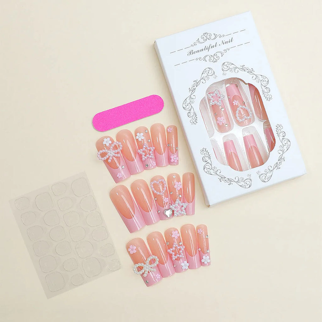 Nail art water pipe French tip drill bow decoration components in XB-70-48 colour with love pattern
