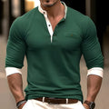 Men's solid colour long sleeve cotton t-shirt shown in available colours: black, green, navy, brown, orange, grey.