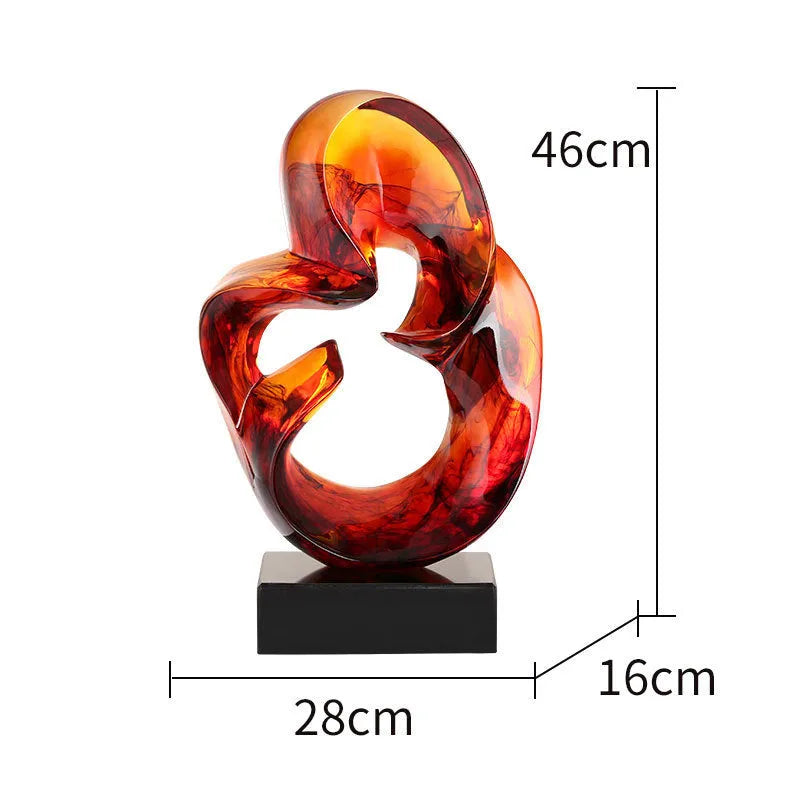 Transparent resin ornament sculpture in modern style with orange red or blue colour option