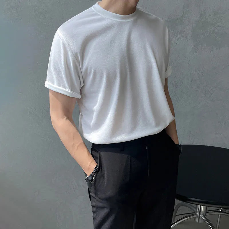 Men's slim fit cotton T-shirt in white or black with half sleeves