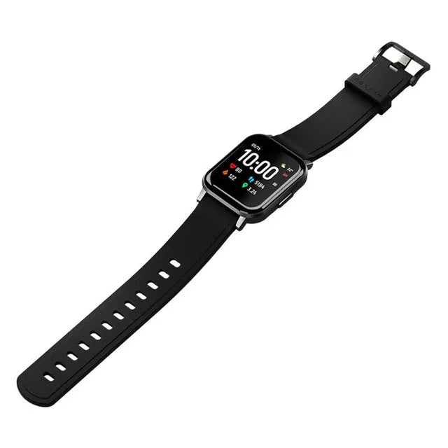 Black waterproof smart fitness bracelet with a 1.4-inch touchscreen on a silicone wristband.