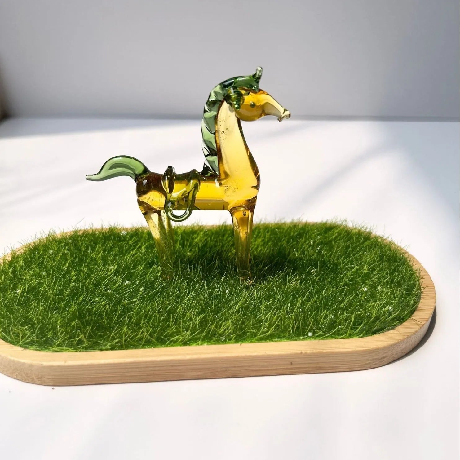 Glazed horse figurine decoration in coloured glaze with modern design for office decor