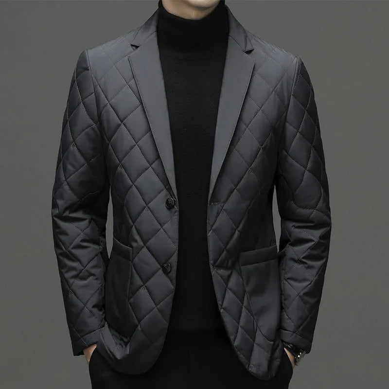 Men's lapel collar down jacket in cardigan style with side pockets