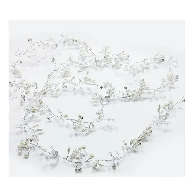 Bride's long hair band wedding accessory with crystal and pearl decoration in gold silver rose gold colours