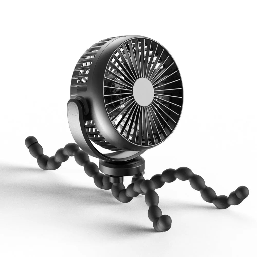 HOMEFISH F2 automatic shake head portable fan with LED light and removable bracket.