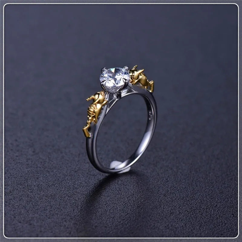 Black gold finish crystal crown cosplay ring on copper base, sizes 6-10.