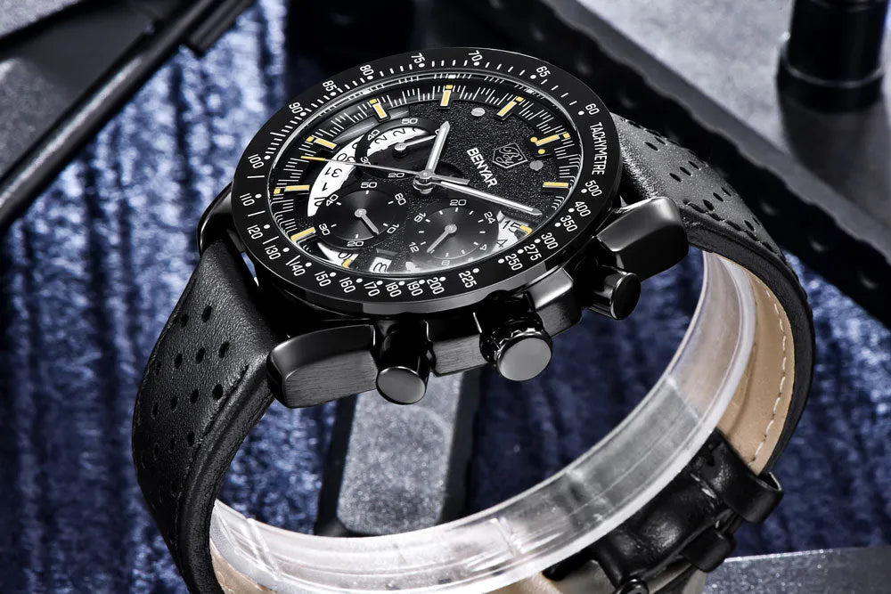 Quartz watch luminous display calendar date 45mm stainless steel strap round alloy case mineral glass