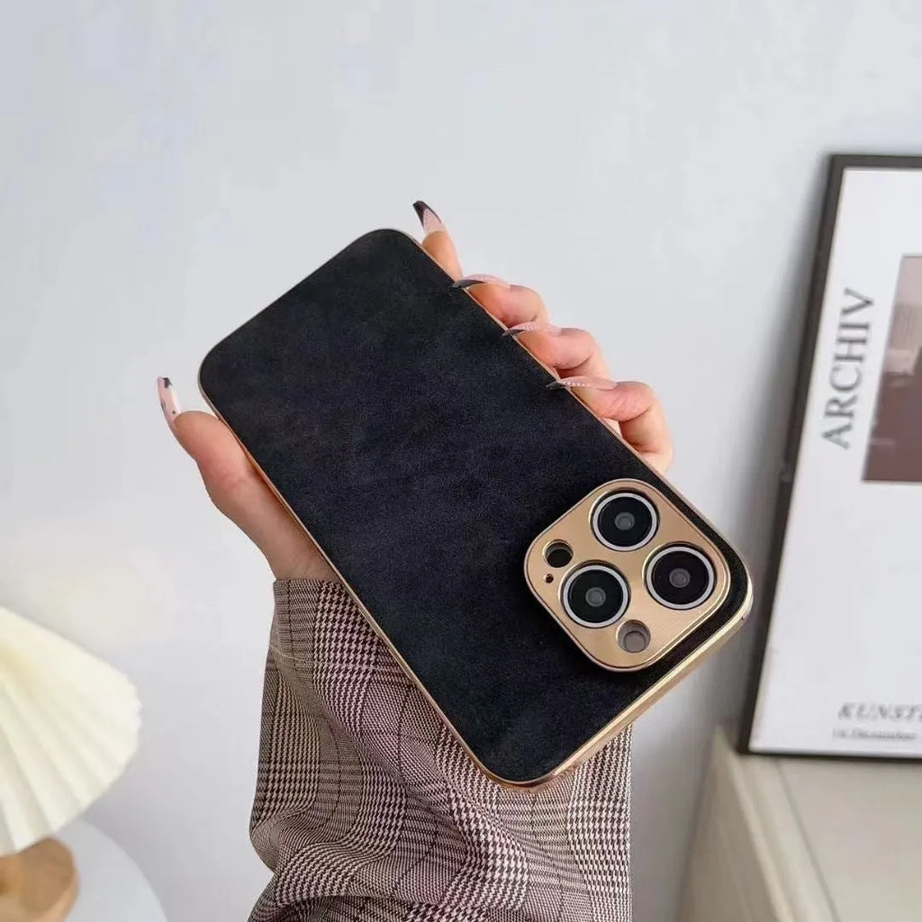 Leather-textured TPU phone case for iPhone in solid black, blue, grey, or grey-green colour.