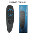 G10 series intelligent voice remote control with plastic shell and silicone buttons showing three colour-coded model variants