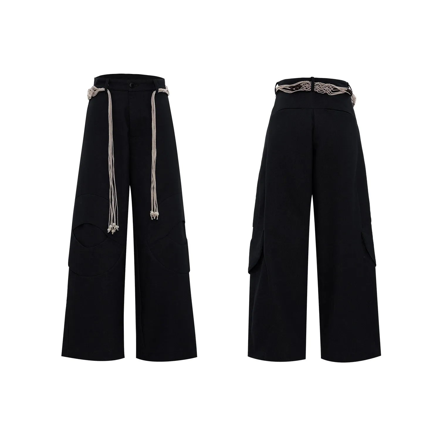Men's dark blue straight-leg cotton jeans showing 3D cutting, belt stitching, and zipper pocket details.