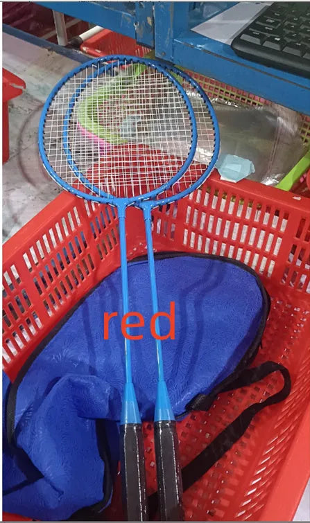 Pair of blue and red ultra-light alloy badminton rackets with split design
