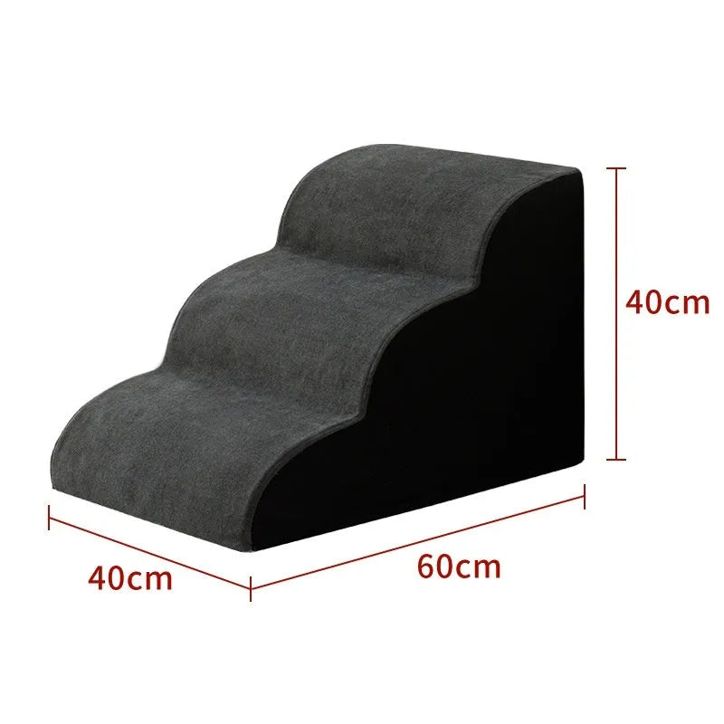 Pet removable and washable wooden dog stairs in brown, three-tier 30cm height, for small dogs accessing a bed