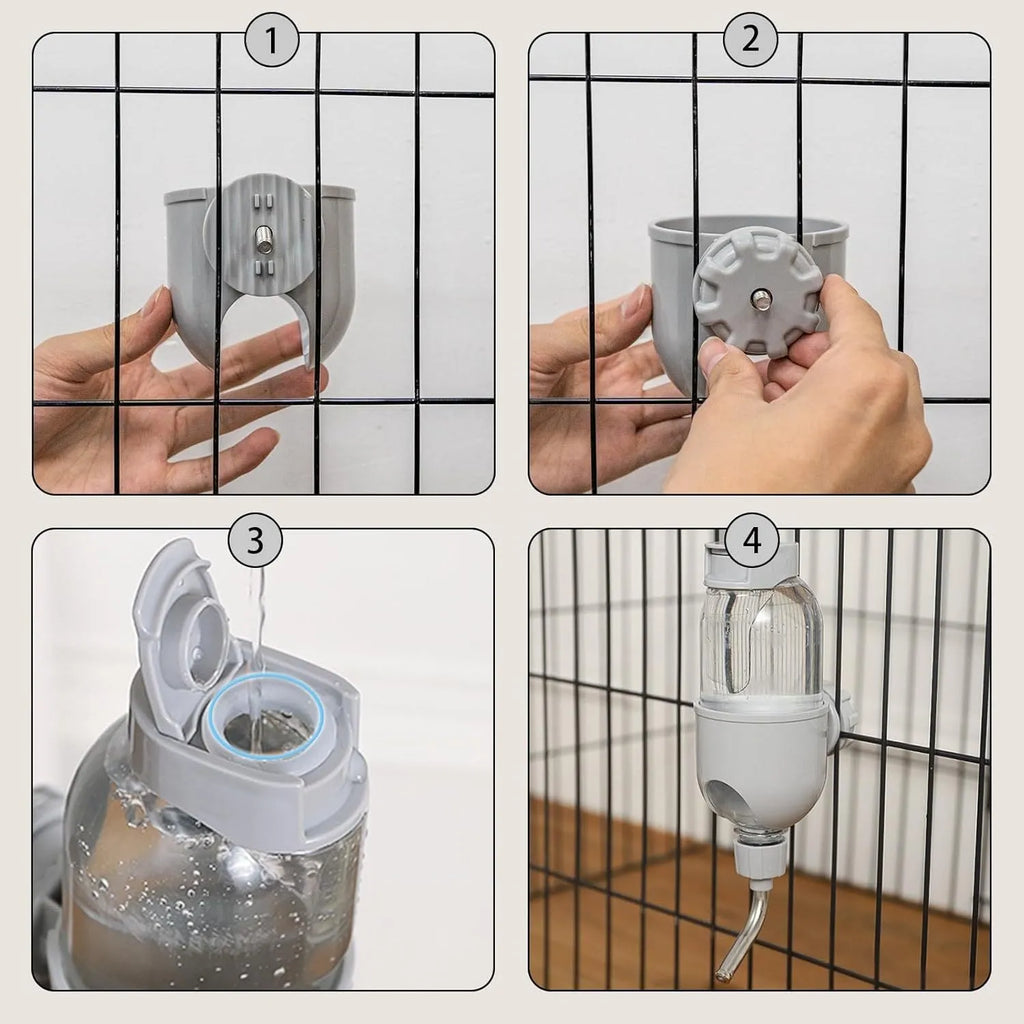 Blue small animal water bottle for cage with rotating nozzle and stainless steel ball