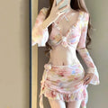 Women's floral bikini swimsuit set in cherry blossom pink colour with sizing chart