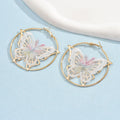 Gold butterfly clip-on earrings for women with geometric design and iron construction